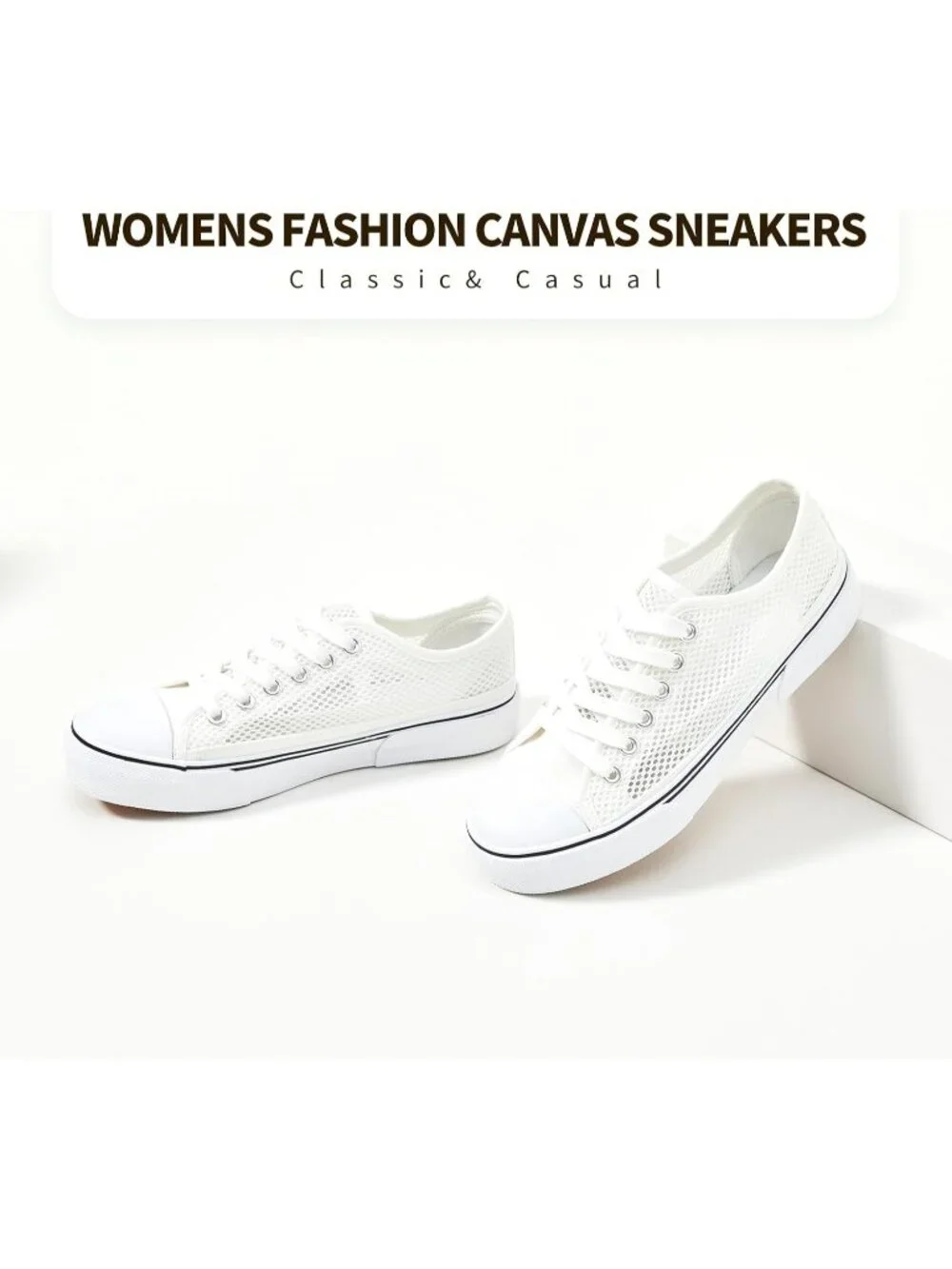 Women's White Mesh Lightweight Low Top Canvas Slip On Casual Fashion Sneakers